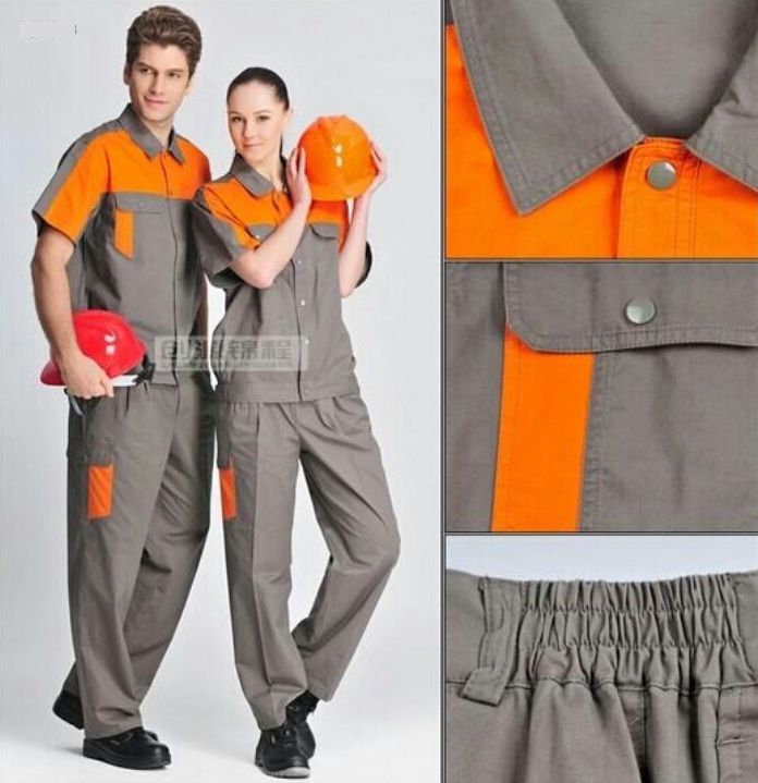 uniforme gris con franjas naranjas